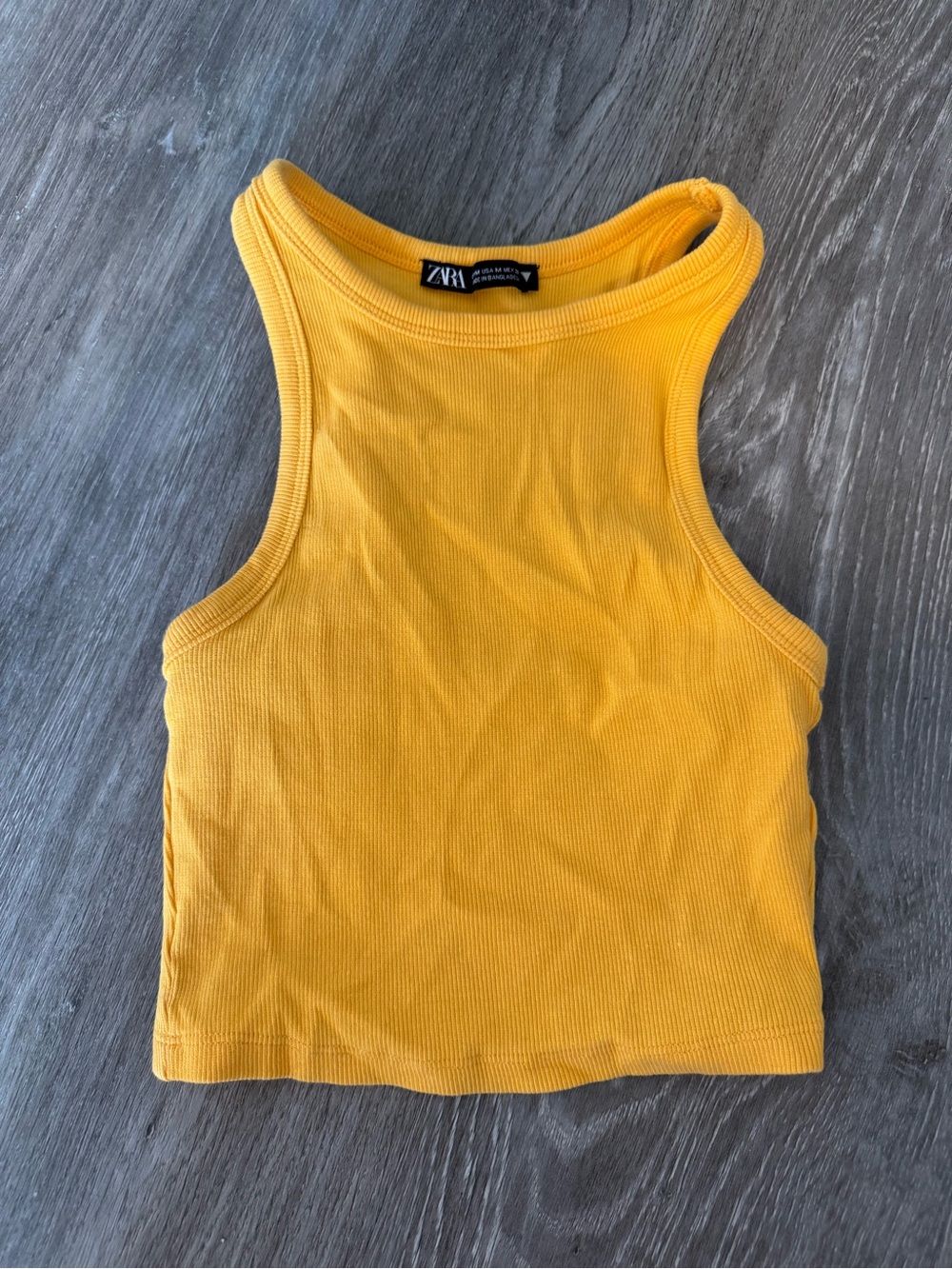 Zara Bright Yellow Ribbed Cropped Tank